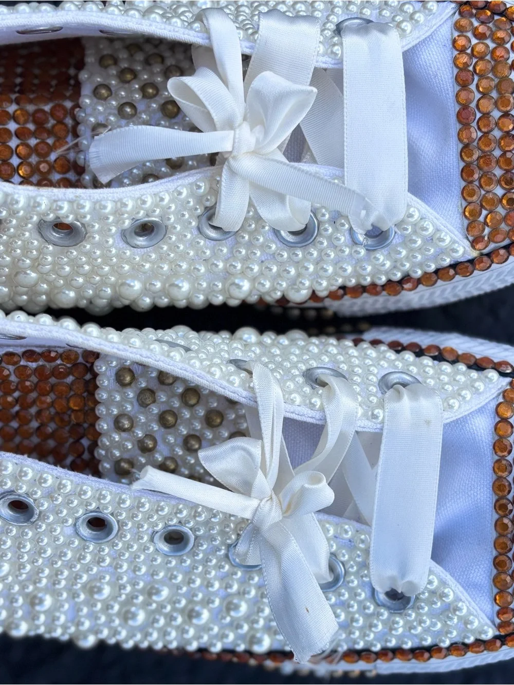 Converse Custom Pearl Rhinestone Glam Sneakers